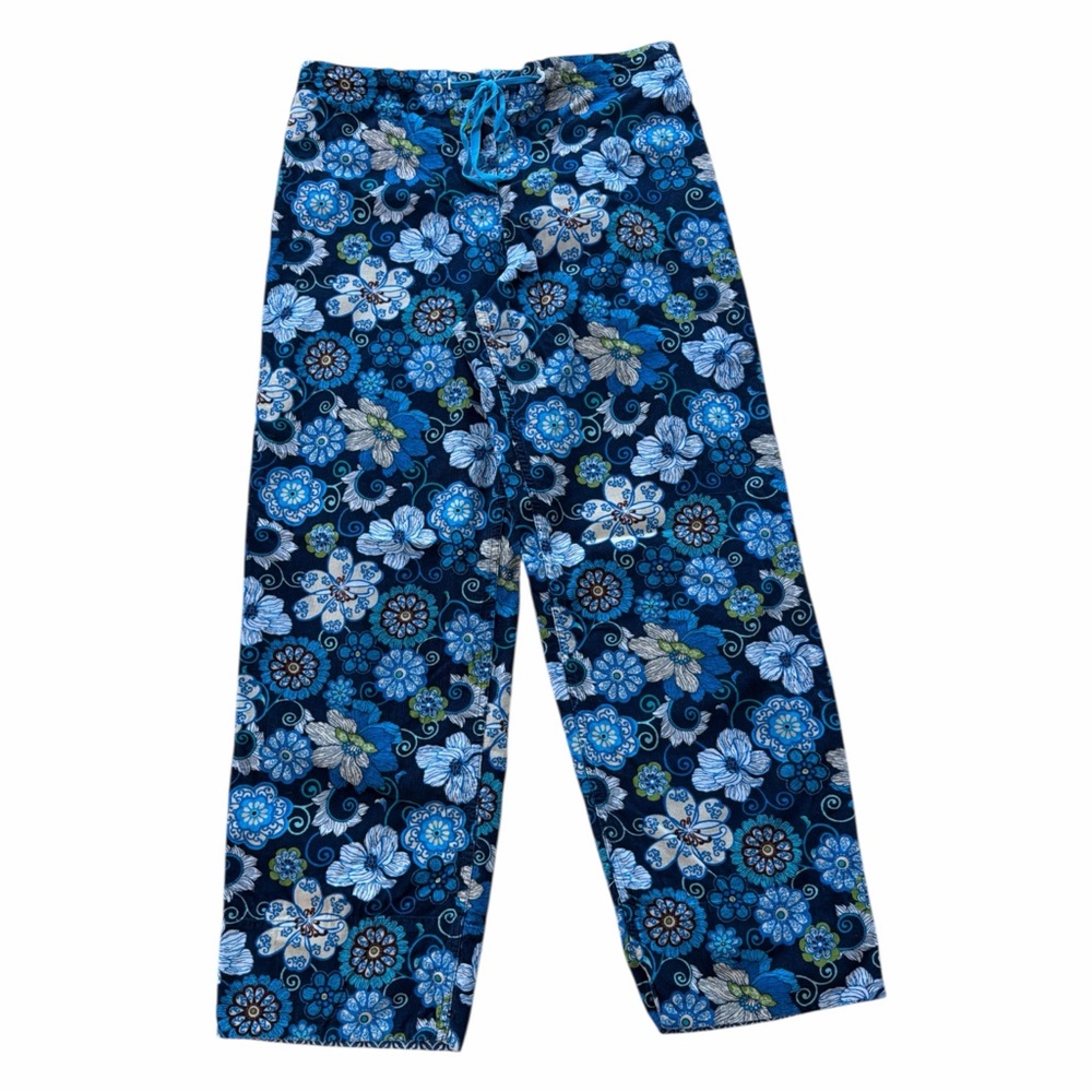 Vera Bradley Blue Floral Cordoruy Straight Leg Pants